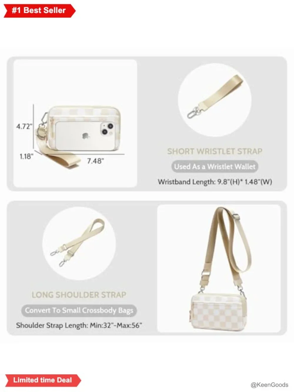 RFID Wristlet Wallet Crossbody Bag 4 Zippers Nylon Women